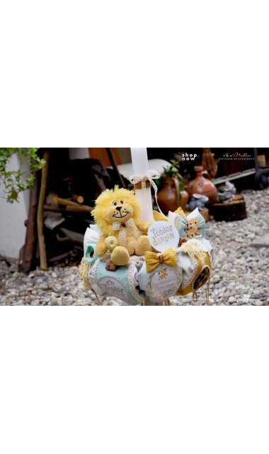 Lumanare de botez handmade cu jucarie de plus leut haios, Leul junglei 6